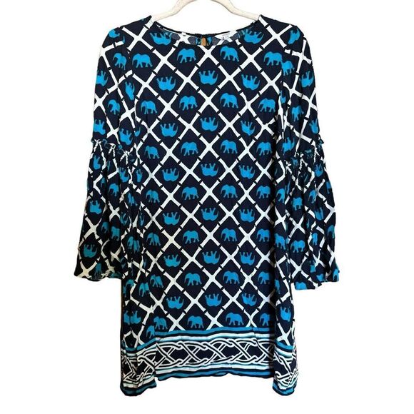 Crown & Ivy Tunic Dress Womens 4 Multicolor Elephant Novelty Print Boho - Picture 1 of 9